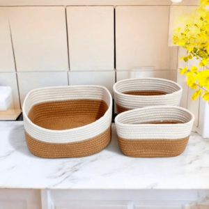 Set of 3 Woven Storage Baskets Brown